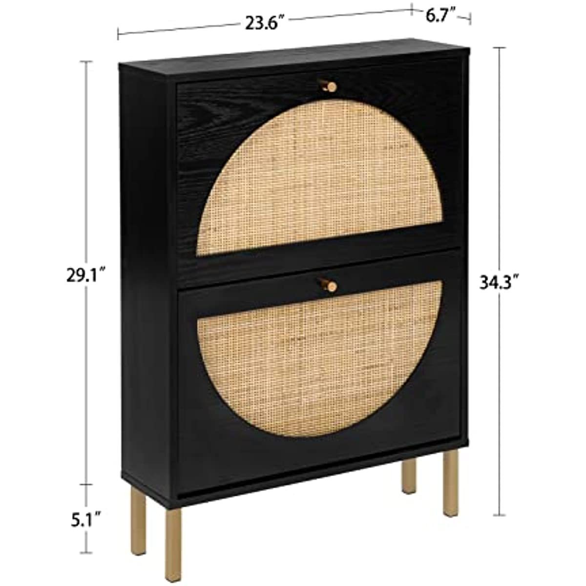 Natural Rattan Flip Drawers Black Free Standing Storage with Metal Legs Shoe Organizers Rattan Shoe Rack Cabinet