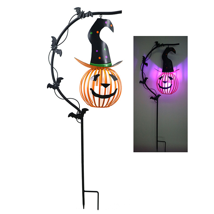 Halloween Solar Lights Jack-O-Lantern Shaped Pumpkin Lawn Garden Stakes Outdoor Halloween Decor Garden Stick