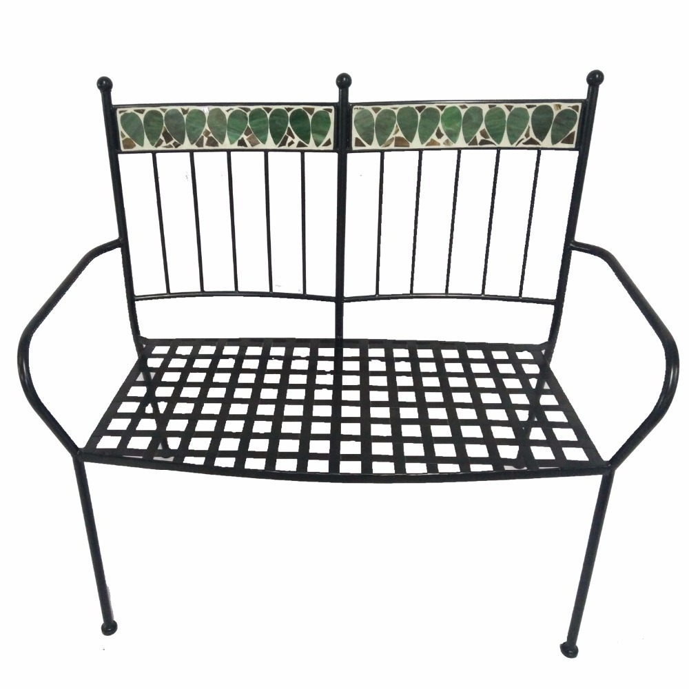 Patio Garden Bench Metal Park Bench Powder Coated Cast Iron Steel Frame Outdoor Mosaic Bench for Garden