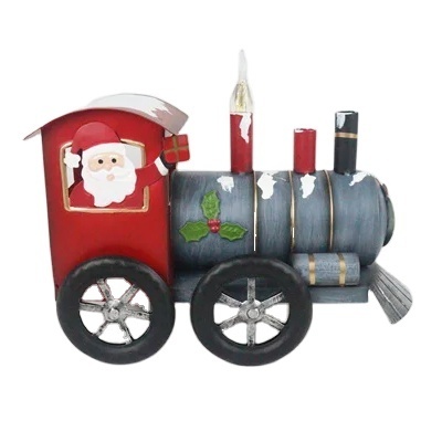 Creative porch shelf decor Christmas train decor metal car home decoration with lights