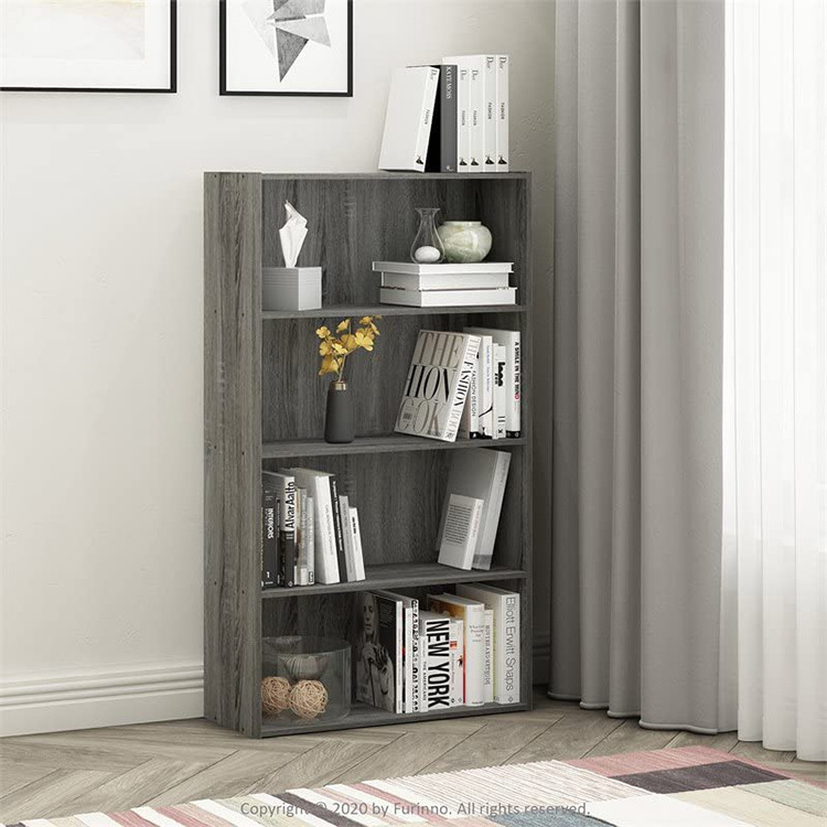 5-Tier Bookcase Storage Cube Open book Shelf Oak Wooden Grey Book Shelf