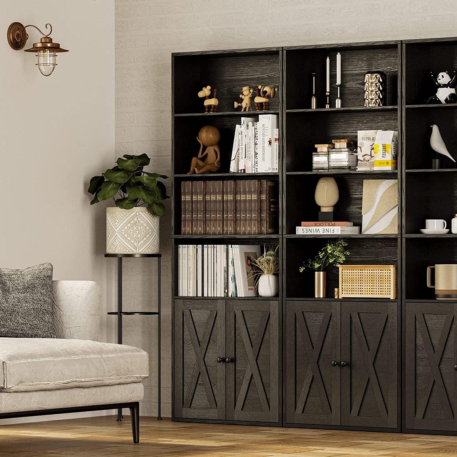 Bookshelves with Doors Floor Standing 6 Shelf Display Storage Shelves Home Decor Furniture Bookcases