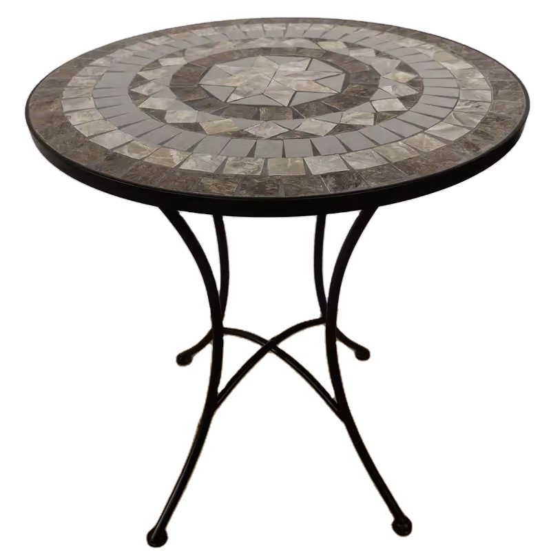 Mosaic Side Table Round End Table with Tile Top Indoor Outdoor Yard Garden Living Room Bistro Balcony Table