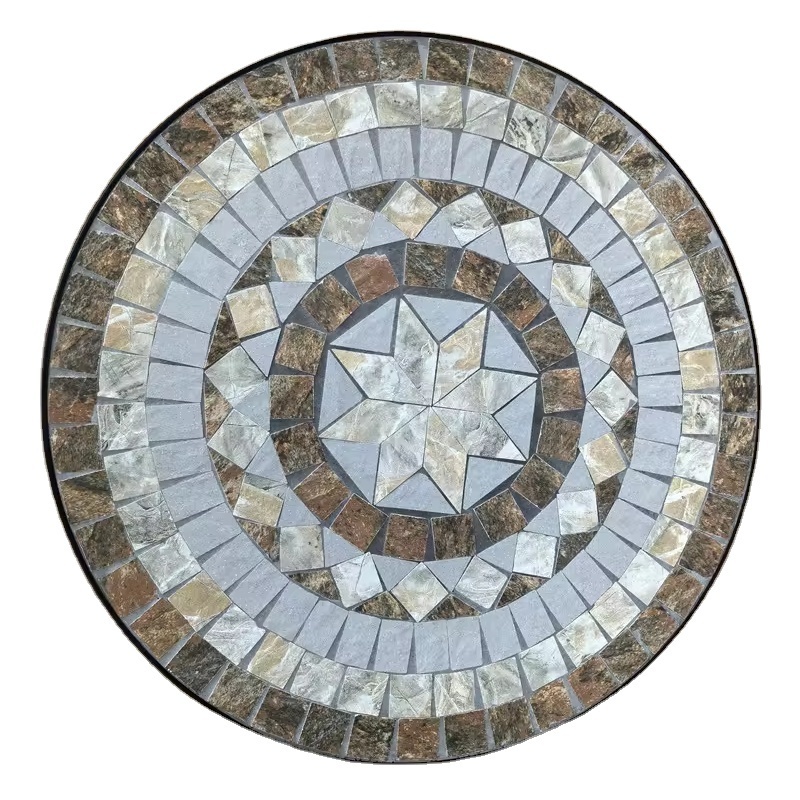 Mosaic Side Table Round End Table with Tile Top Indoor Outdoor Yard Garden Living Room Bistro Balcony Table