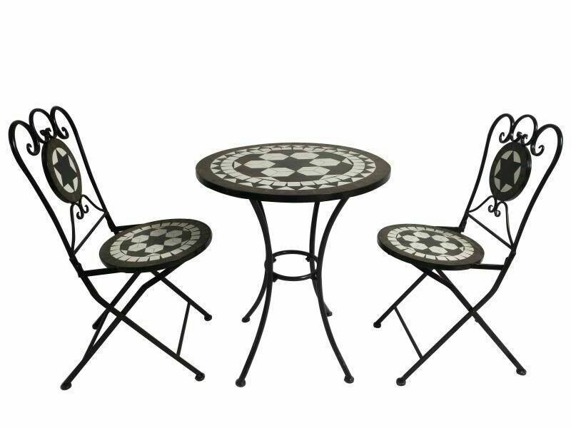 Cast Aluminum Outdoor Furniture Bistro Table Set Weather Resistant Patio Black Mosaic Table and Chairs for Yard Balcony Porch