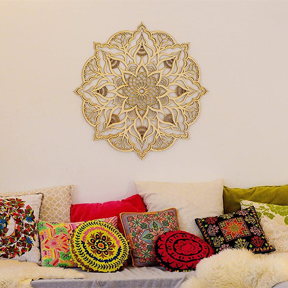 Newart Mandala Natural Wooden Sacred Geometry Crystal Grid Laser Cut Sculpture home mandala wall Art decor