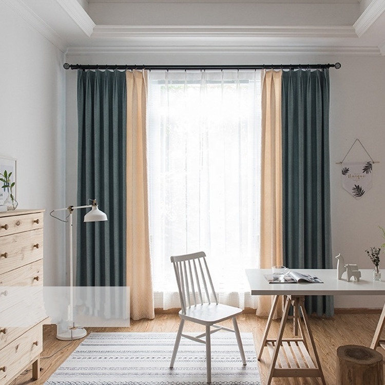 Hot sales in Europe and America Manufacturers direct Nordic solid color cotton chenille patchwork curtains finished custom