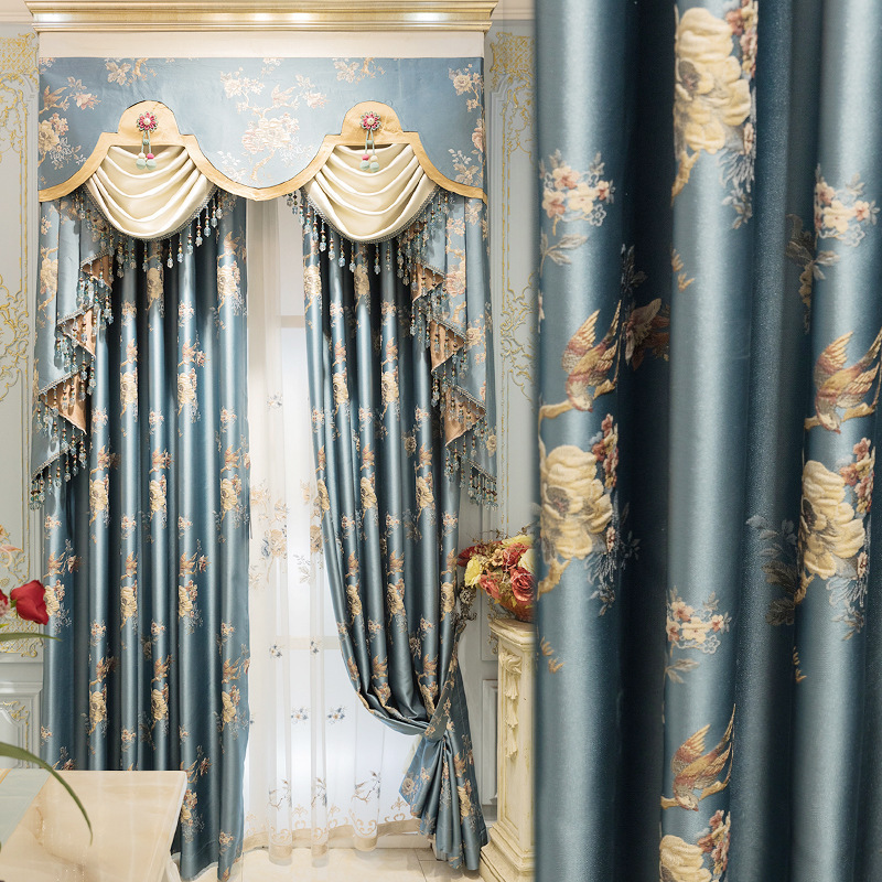 European and american style curtains jacquard luxury curtains for living room