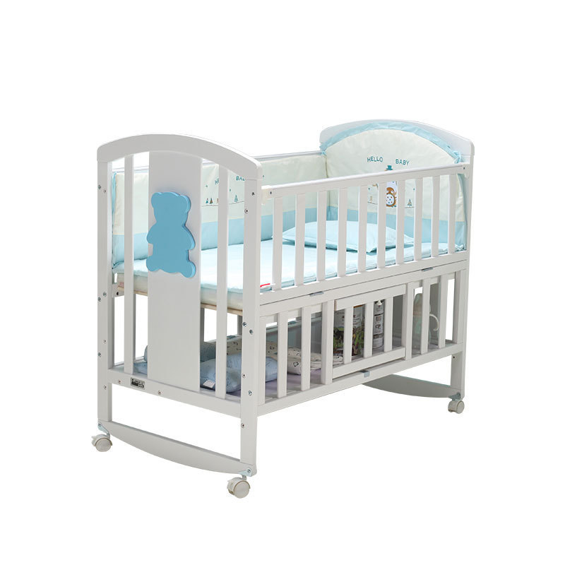 American Rocking Wood Baby Crib, Wholesale Luxury Wood Toddler Cot Bed, American Adult Baby Sleeping Bed/ Solid Wood European