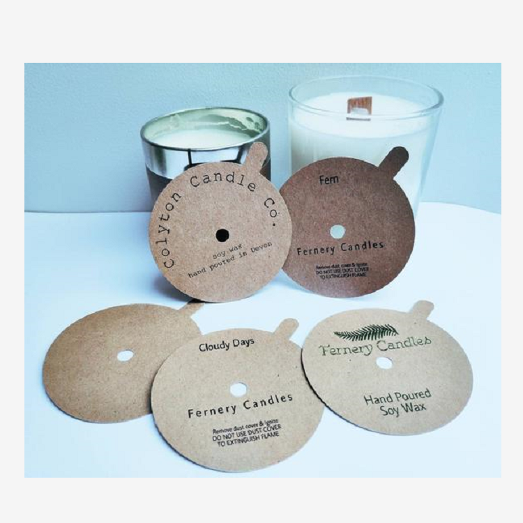 Wholesale Paper Candle Cover Lids Custom Printed Kraft Paper Candle Dust Covers With Pull Tabs