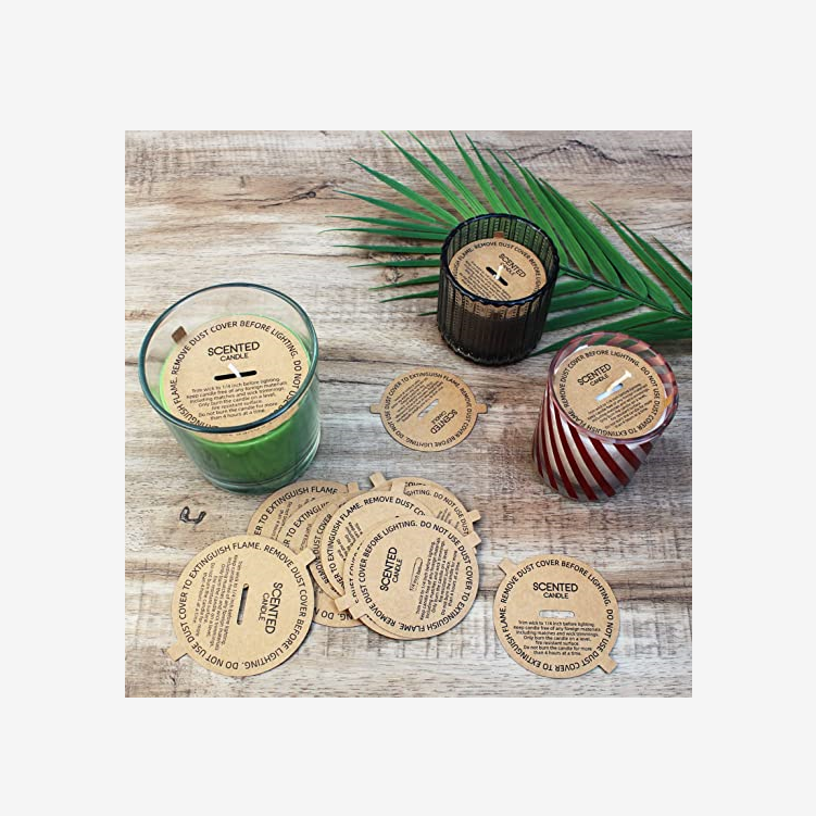 Wholesale Paper Candle Cover Lids Custom Printed Kraft Paper Candle Dust Covers With Pull Tabs