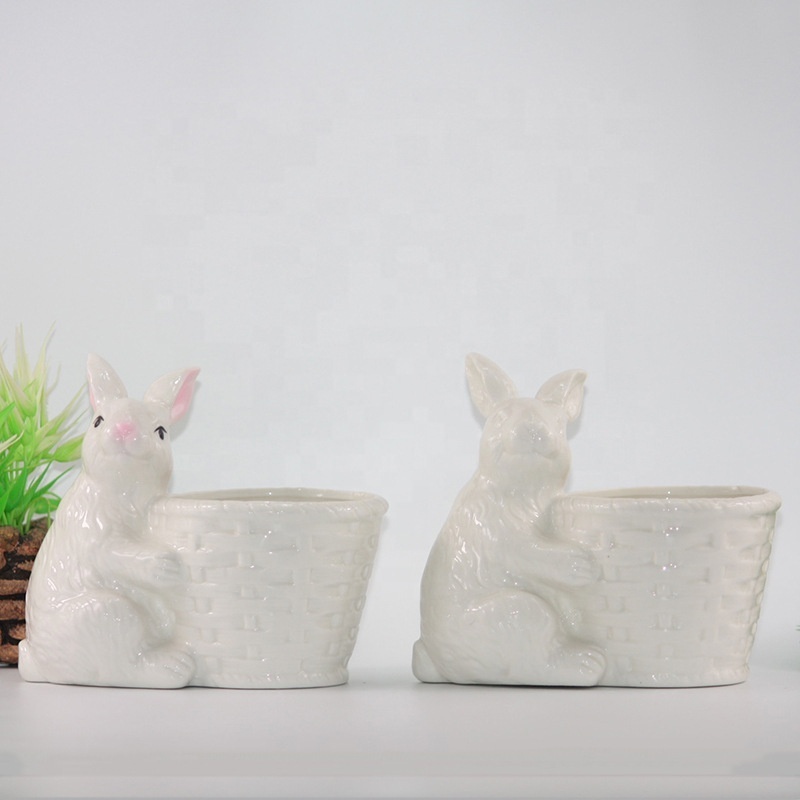 Desktop farmhouse cute rabbit Easter head ceramic flower plant succulent planters porcelain bunny flower pots