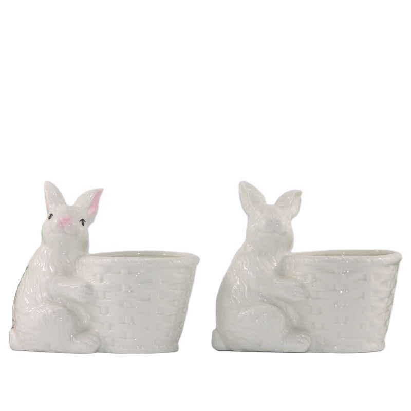 Desktop farmhouse cute rabbit Easter head ceramic flower plant succulent planters porcelain bunny flower pots