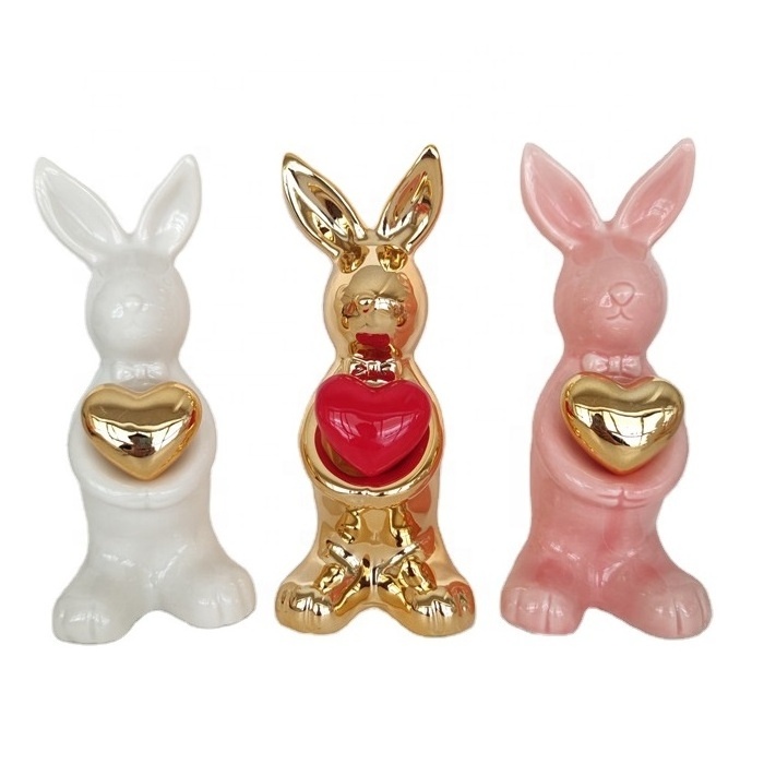 Factory Price Custom Eco-friendly Easter Ceramic Rabbit Animal Bunny Figurines Ornaments Multiple Colors Rabbit Bunny