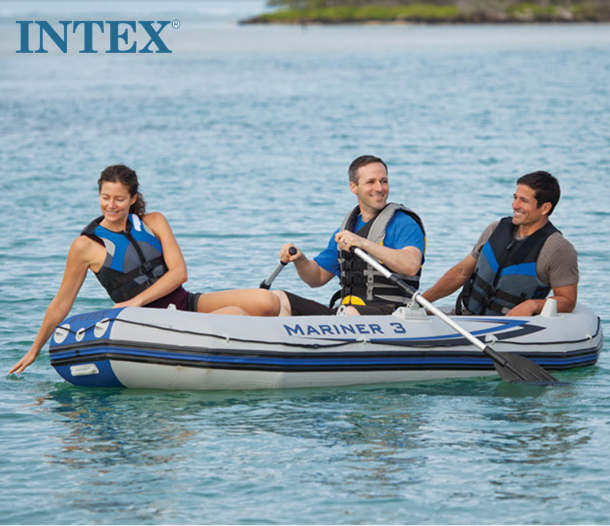 Intex Professional Series Mariner 3 Set Inflatable Sport Yacht for Fishing Drifting Durable Plastic Rowing Boat for Outdoor