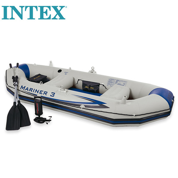 Intex Professional Series Mariner 3 Set Inflatable Sport Yacht for Fishing Drifting Durable Plastic Rowing Boat for Outdoor