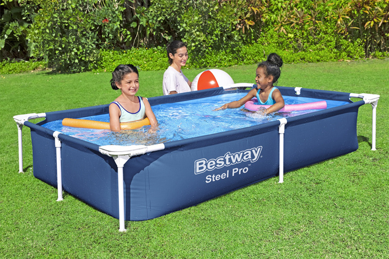 Bestway 56401 Steel Pro Above Ground PVC Stainless Steel Rectangular Outdoor Children Family Swimming Pool