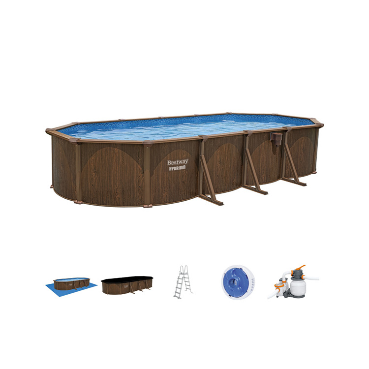 Bestway 561CW Picinas Oval Hydrium Steel Wall Luxury Family Above Ground Large Iron Pool Swimming Outdoor