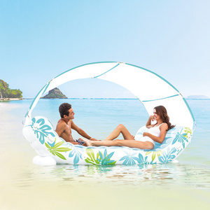 Intex 56294 Inflatable Fabric Canopy Island Sunshade Swim Pool Lounge Raft Double Floating With Cup Holders