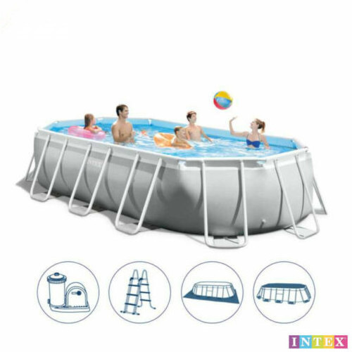 INTEX 610x305x122cm 26798 Piscina Outdoor Portable PVC Above Ground Oval Metal Frame Swimming Pool