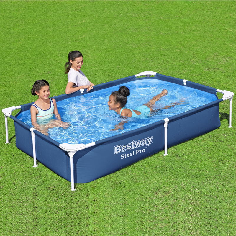 Bestway 56401 Steel Pro Above Ground PVC Stainless Steel Rectangular Outdoor Children Family Swimming Pool