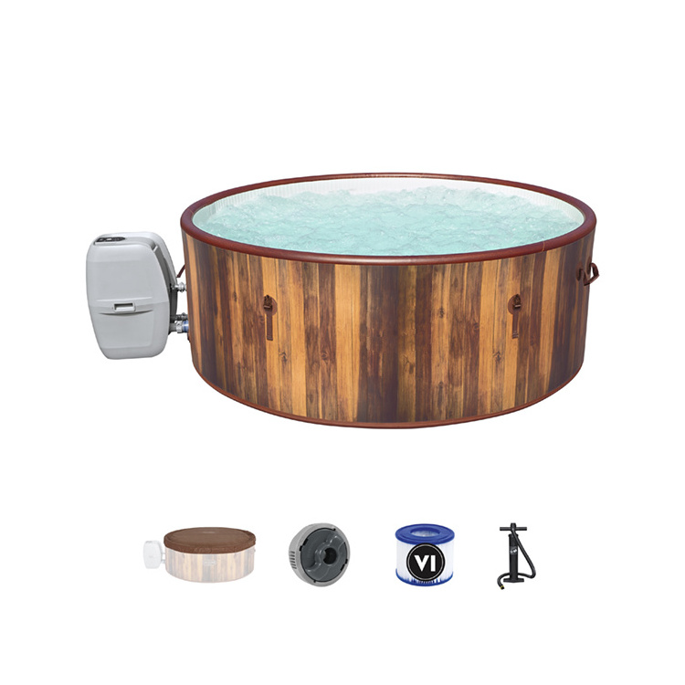 Bestway 60025 Morden Helsinki Smart AirJet Plus Brown Barrel Outdoor Round Inflatable Folding Spa Bathtubs