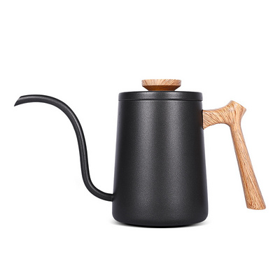 304 stainless steel 600ml coffee pot tea kettle coffee kettle with long wooden handle