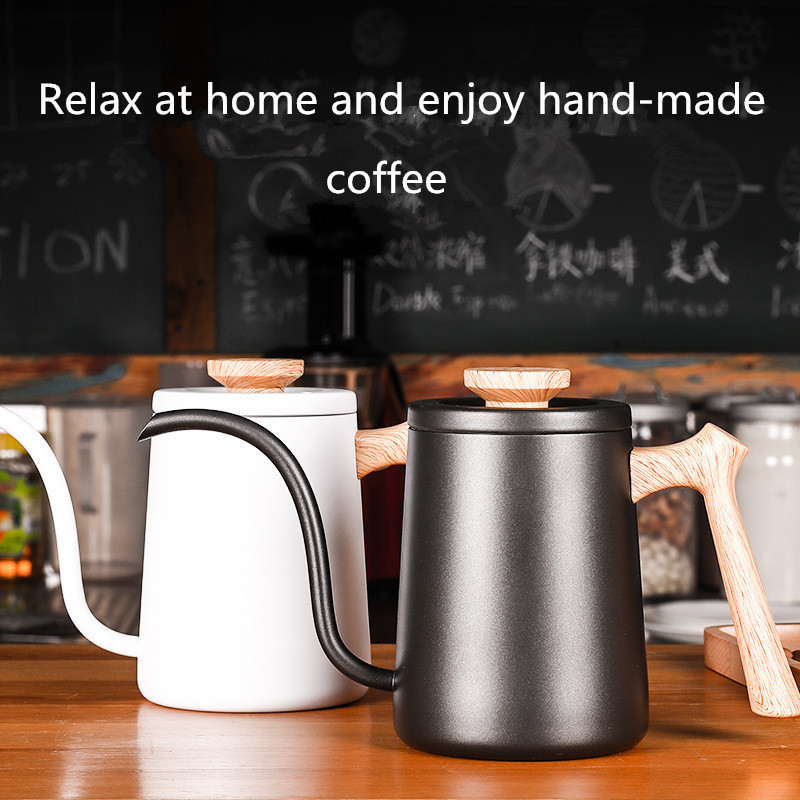 304 stainless steel 600ml coffee pot tea kettle coffee kettle with long wooden handle