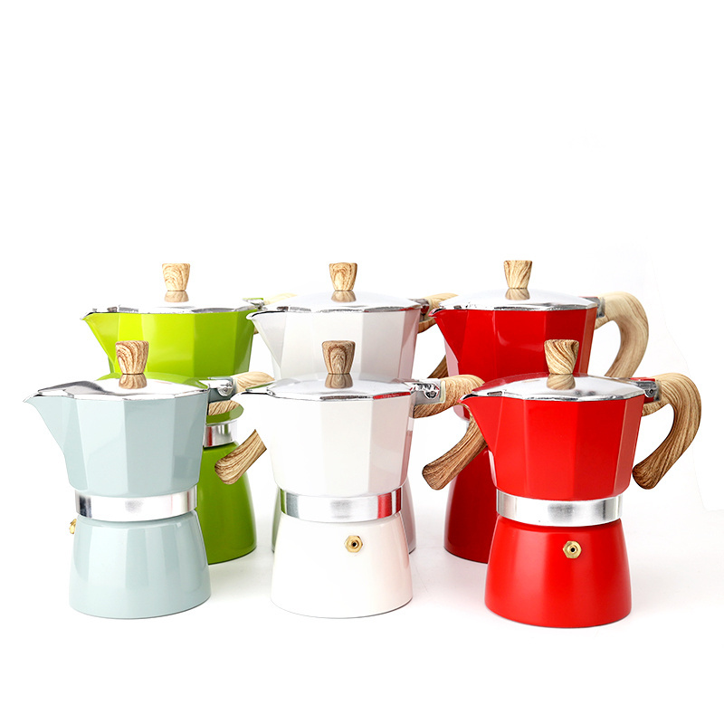 Customize top quality cream white color 6 cup aluminum espresso coffee maker moka pot