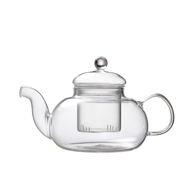 Wholesale heat resistant transparent glass flower tea kettle high borosilicate glass tea pot