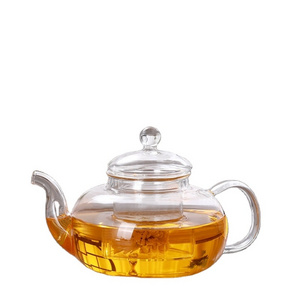 Wholesale heat resistant transparent glass flower tea kettle high borosilicate glass tea pot