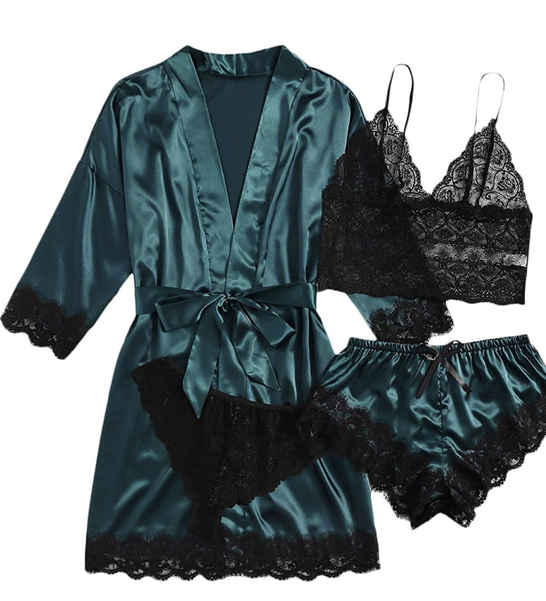 Women Sleepwear Lace Silk Clothing At Home Wear Casual And Loose Sexy Nightwear Nighty For Ladies Piece Sets