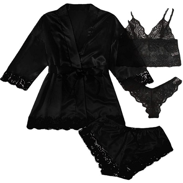 Women Sleepwear Lace Silk Clothing At Home Wear Casual And Loose Sexy Nightwear Nighty For Ladies Piece Sets