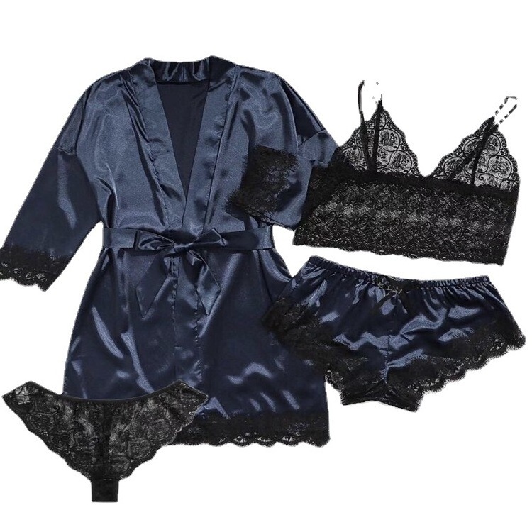 Women Sleepwear Lace Silk Clothing At Home Wear Casual And Loose Sexy Nightwear Nighty For Ladies Piece Sets