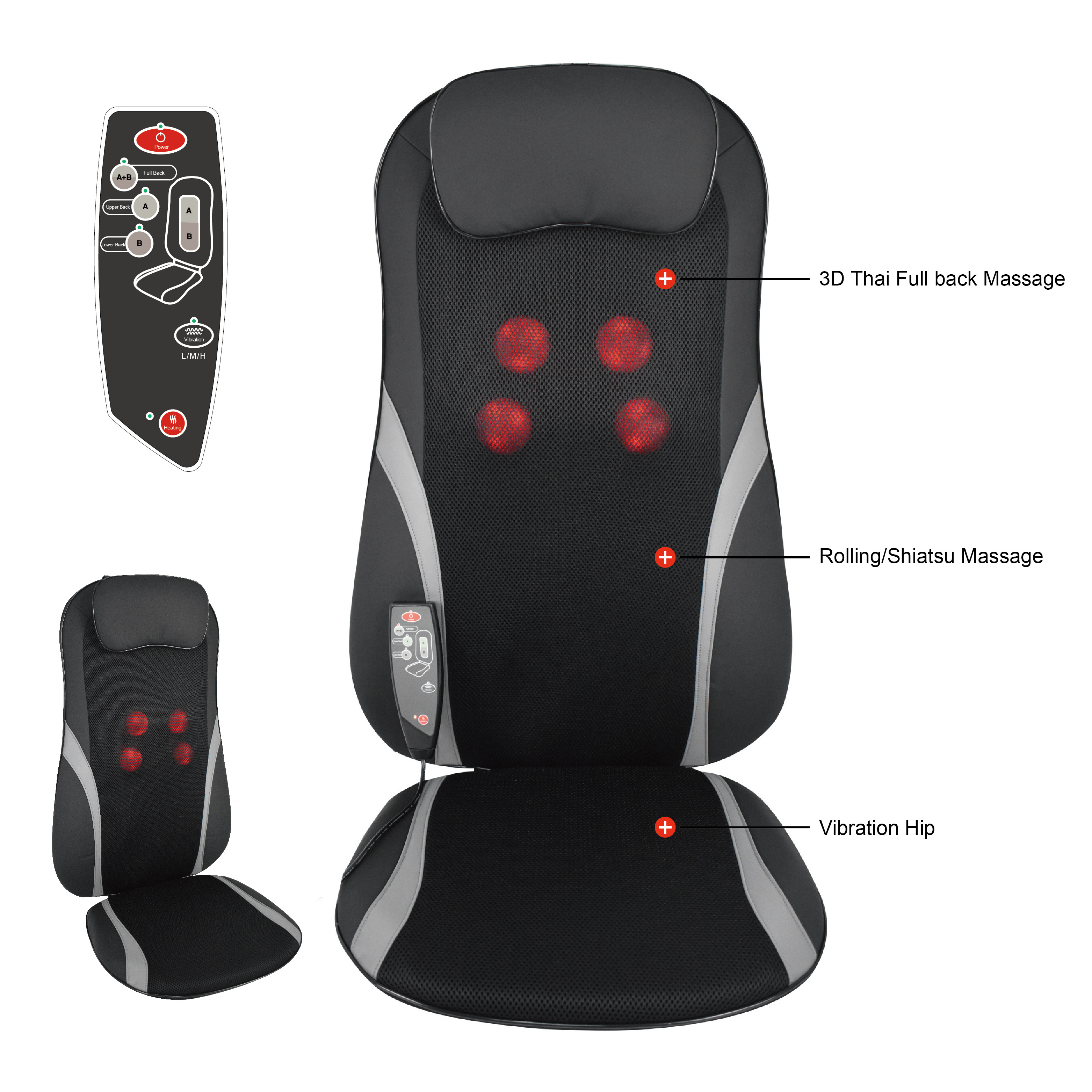 Customized 3D rolling kneading back massage machine seats vibrator shiatsu massage cushions for back pain relief