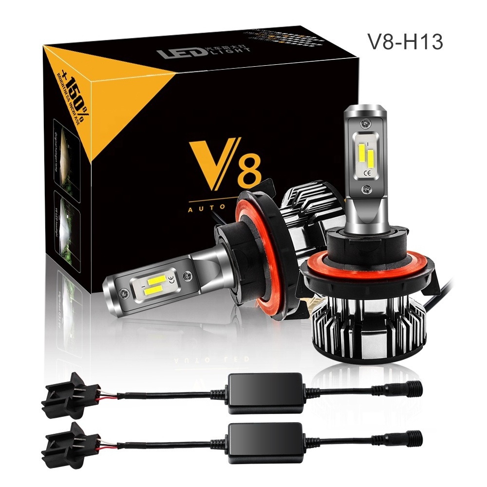 V8  9008 H13 100W 20,000LM 600% Brightness 6000K Xenon White for Dual Beam Conversion Kits LED Headlight Bulbs Canbus