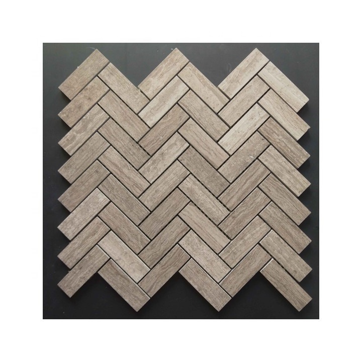 Hot Sale China Athen Wood Beige Marble Polished Honed Herrinbong Design Bathroom Wall Tile Kitchen Backsplash