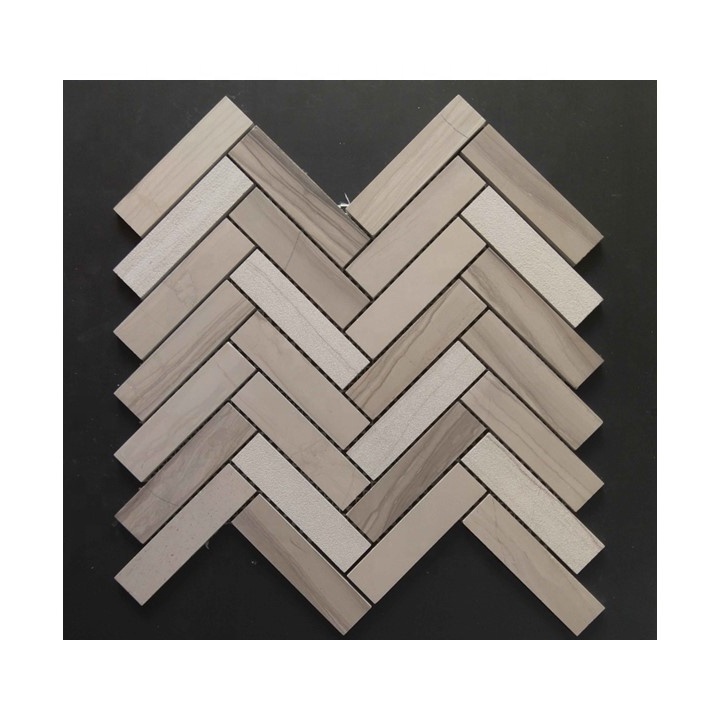 Hot Sale China Athen Wood Beige Marble Polished Honed Herrinbong Design Bathroom Wall Tile Kitchen Backsplash