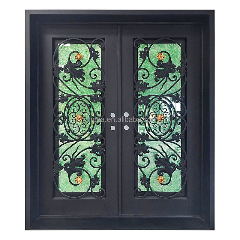 Hot Sale Flat Exterior Front Metal Steel Entry Doors For House Modern Main Wrought Iron Grill Entrance Double Entry Door Designs