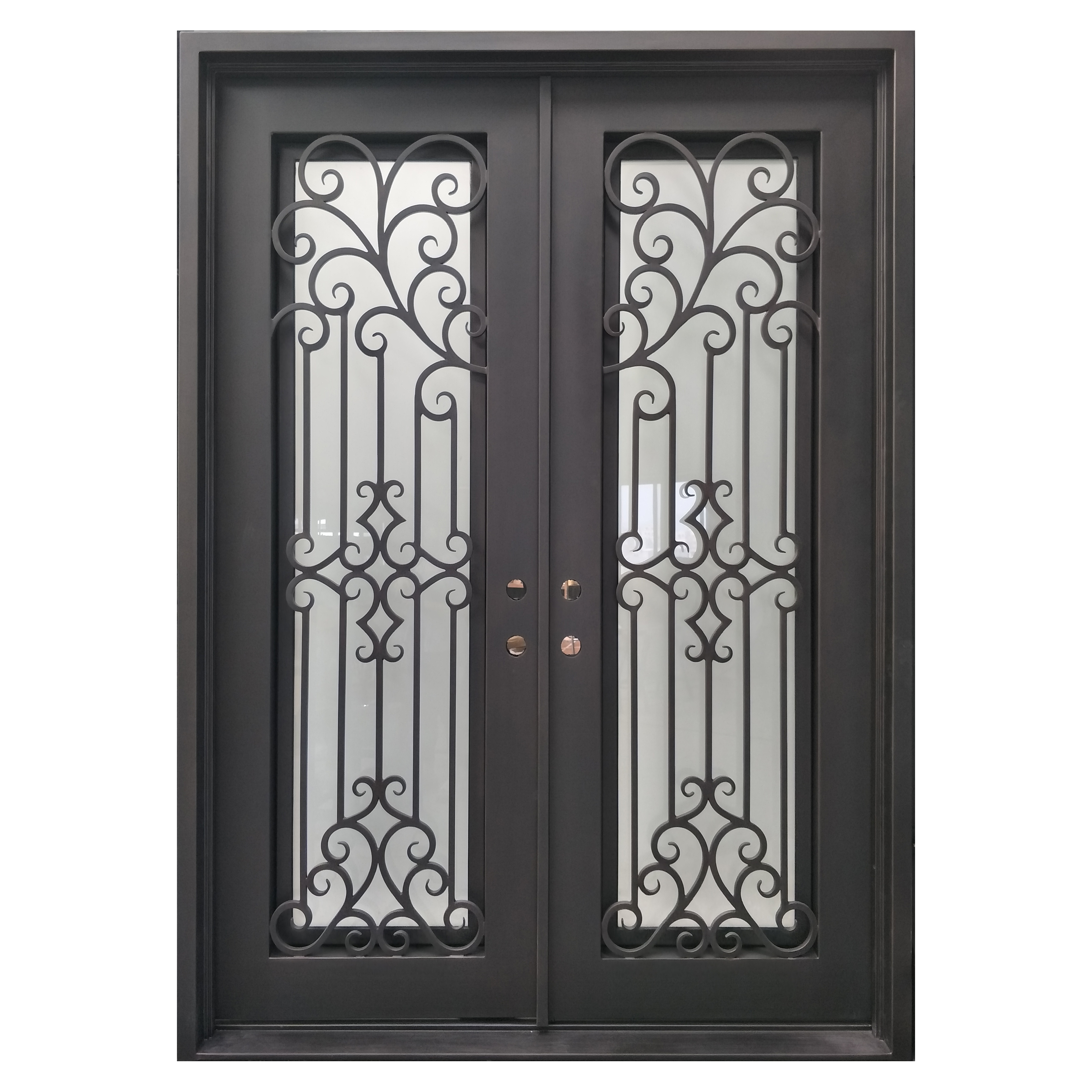 Galvanized Fancy Security Wrought Iron Doubleglass Design with Glass Manufacturers Direct Custom Iron Door Steel Modern Swing