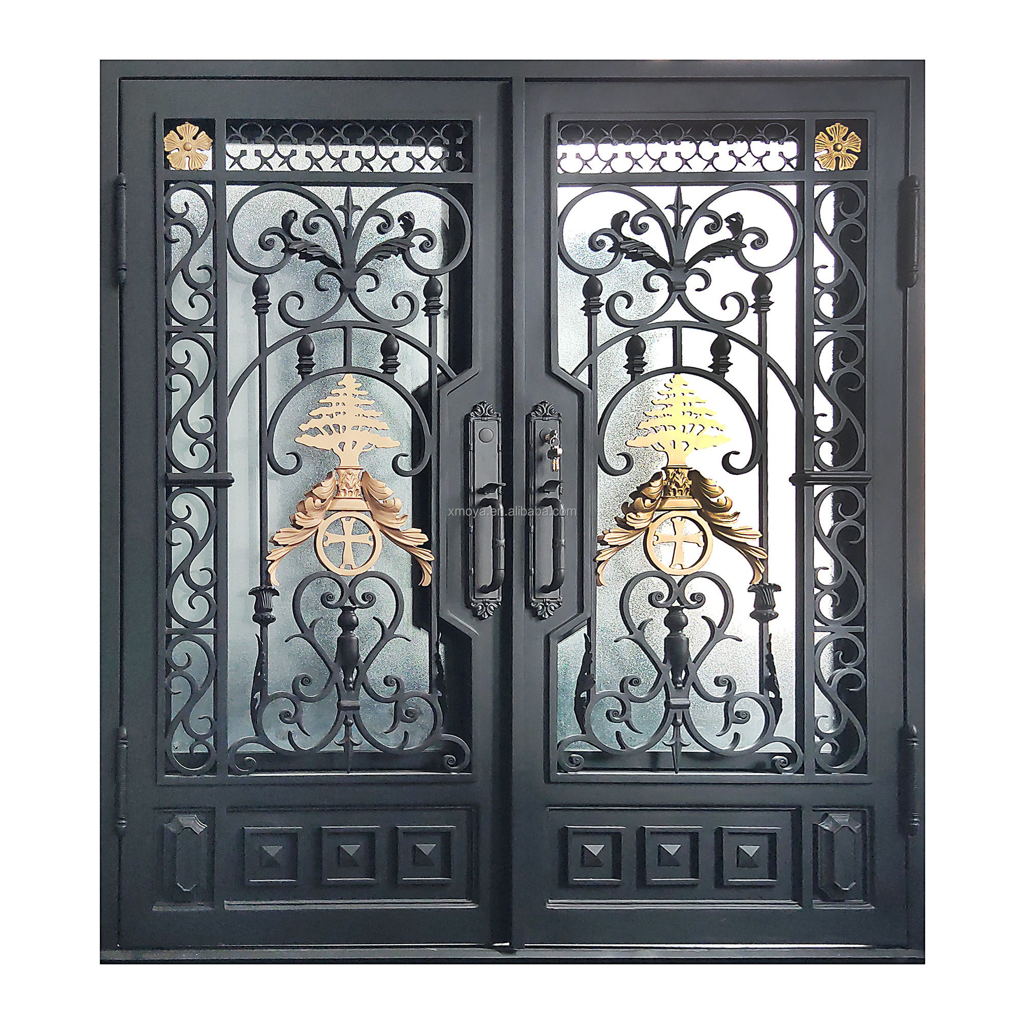 Steel Doors Security Exterior Front Entry Door Double Panels Swinging Wrought Iron Entry Doors for Houses