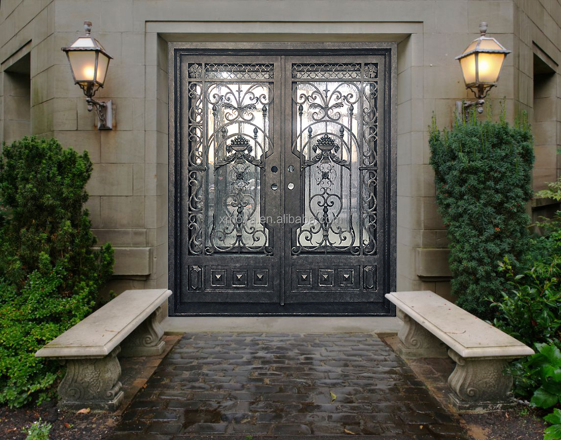 Steel Doors Security Exterior Front Entry Door Double Panels Swinging Wrought Iron Entry Doors for Houses