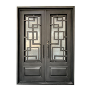 Simple Iron Front Door Designs Classical Metal Wrought Iron Security Door Irregular Geometric Trim Iron Double Doors