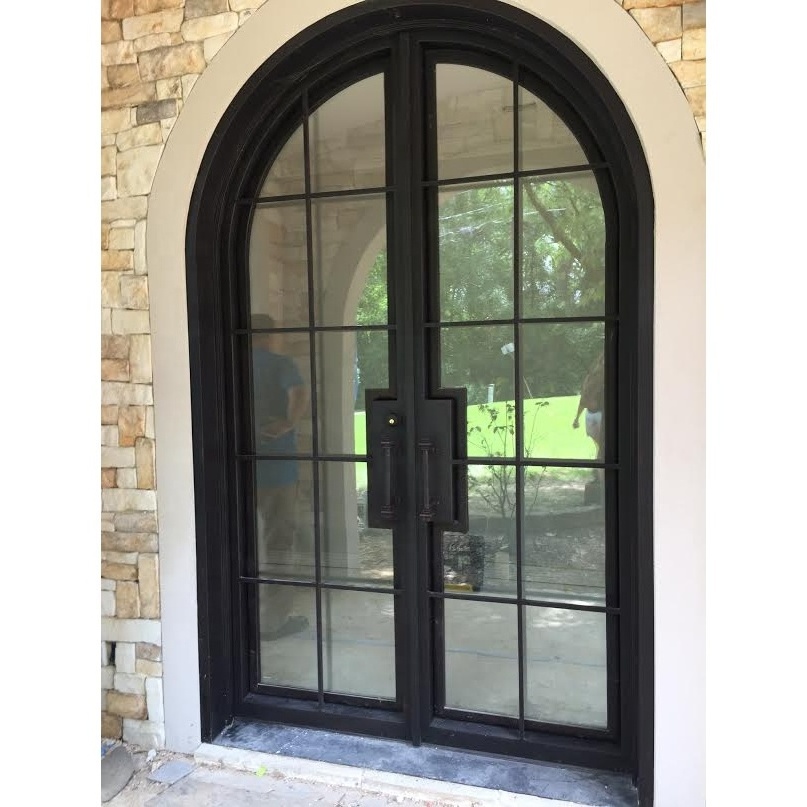 Arched French Wrought Iron Glass Door Iron Double Security Entrance Doors Home Modern Wrought Iron Front Door Exterior