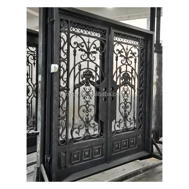 Steel Doors Security Exterior Front Entry Door Double Panels Swinging Wrought Iron Entry Doors for Houses