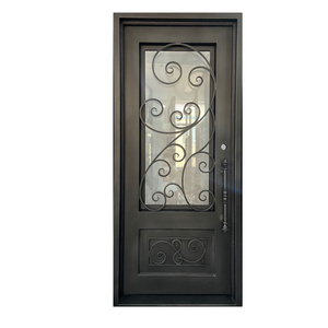 Modern Iron Entry Door Design Entrance Security Wrought Iron Door with Glass Bedroom Steel Swing Industrial Graphic Design XMOYA