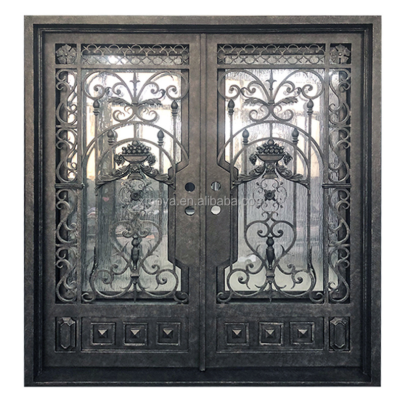 Steel Doors Security Exterior Front Entry Door Double Panels Swinging Wrought Iron Entry Doors for Houses