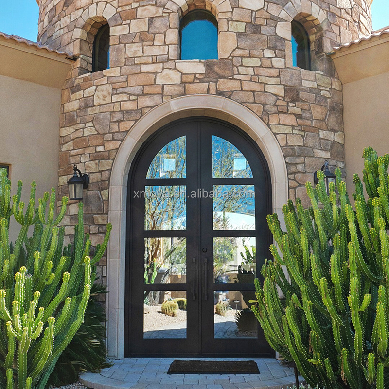 Arched French Wrought Iron Glass Door Iron Double Security Entrance Doors Home Modern Wrought Iron Front Door Exterior