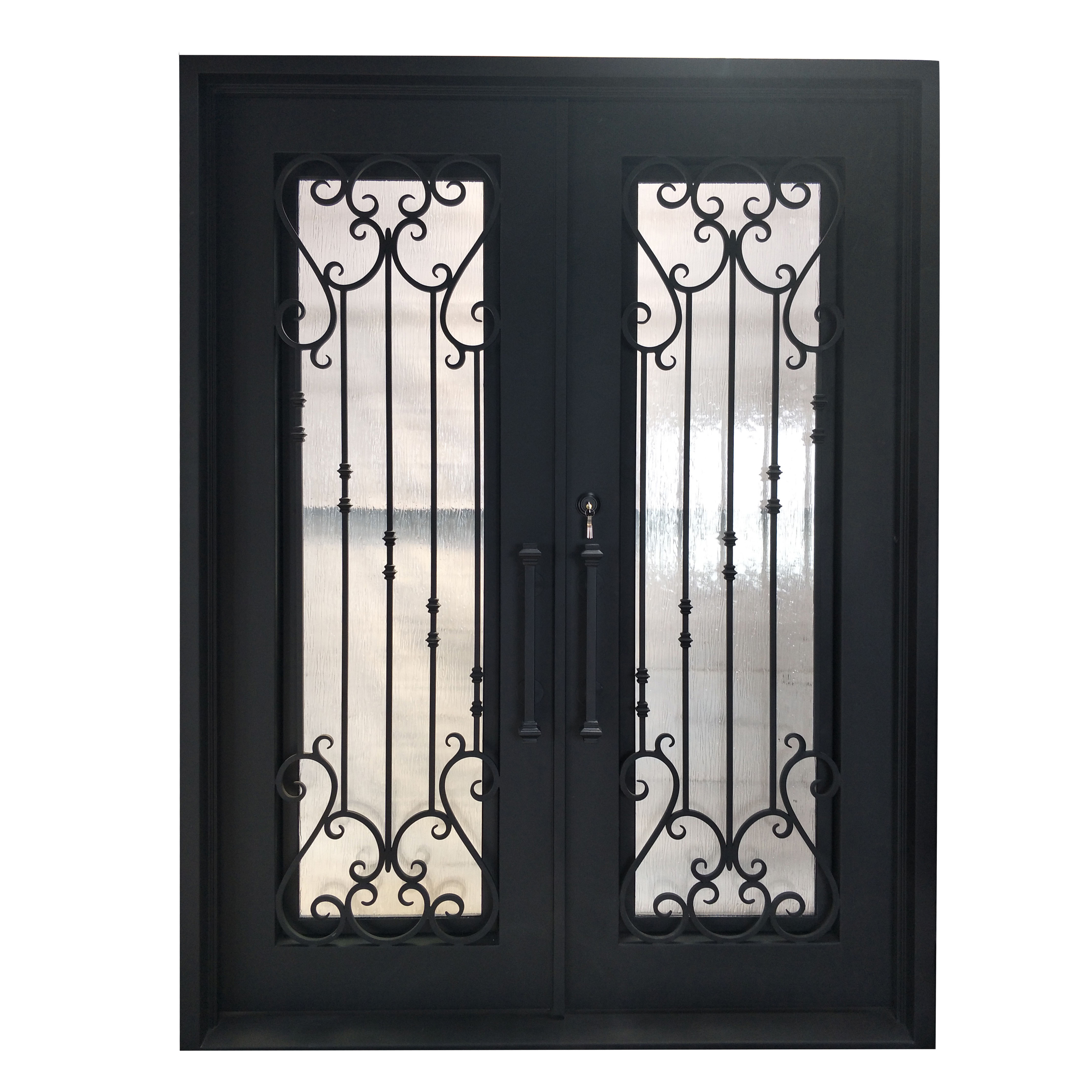 Galvanized Fancy Security Wrought Iron Doubleglass Design with Glass Manufacturers Direct Custom Iron Door Steel Modern Swing