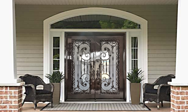 Hot Sale Flat Exterior Front Metal Steel Entry Doors For House Modern Main Wrought Iron Grill Entrance Double Entry Door Designs